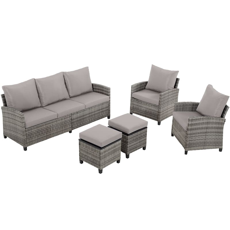 6 PCS Patio Furniture Set,Outdoor Wicker Conversation Sectional Sofa Couch Furniture Sets with Ottomans