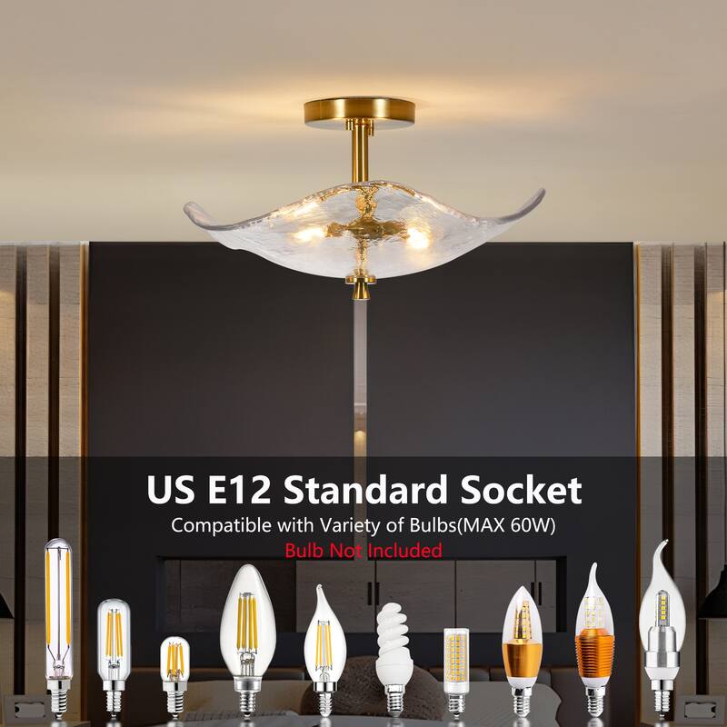 16.5" Glass Semi Flush Mount Ceiling Light