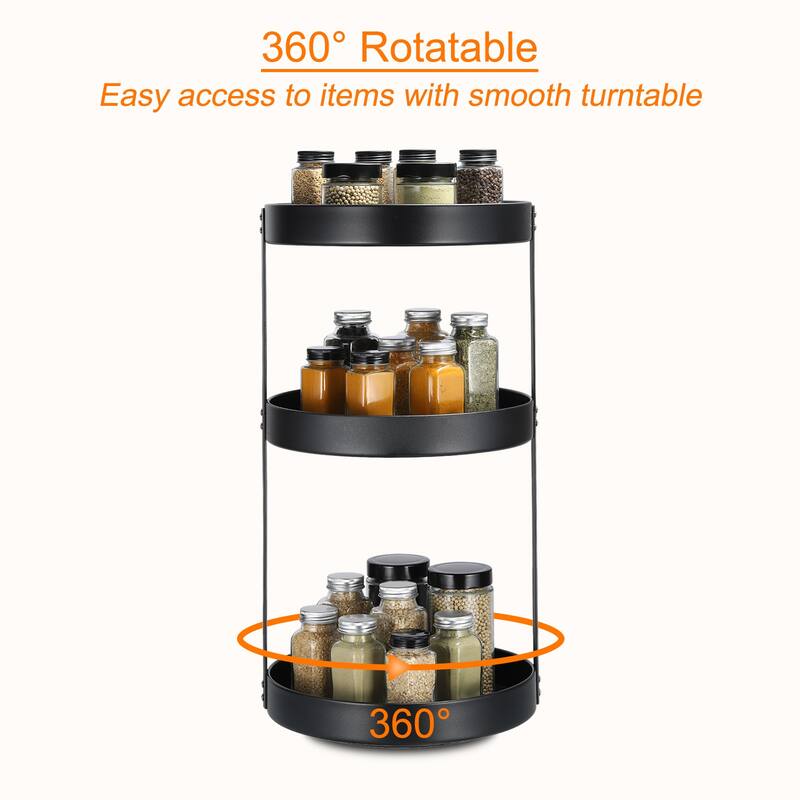 3 Tier Lazy Susan Turntable, 12inch Metal Spice Rack Organizer for Countertop - Black