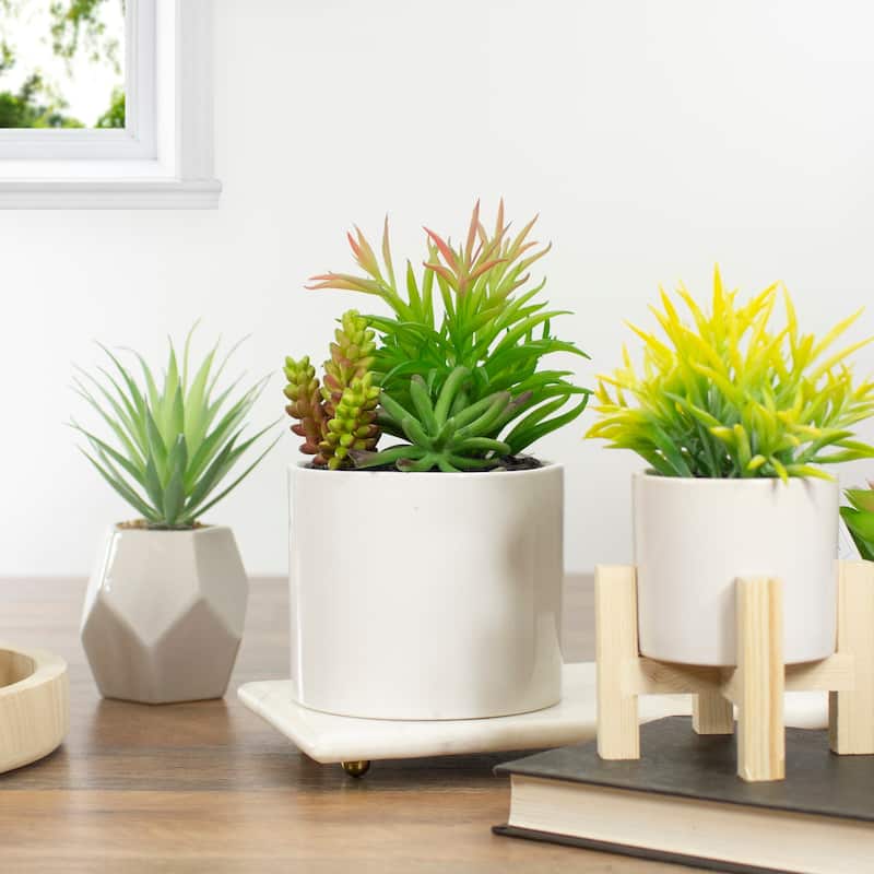 9" Artificial Succulent Arrangement in White Ceramic Pot