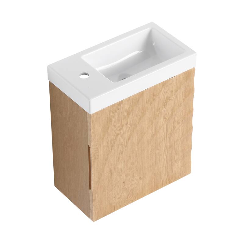 GDFStudio - Helsinki 18.5" Modern Wall-Mounted Bathroom Vanity Set with Resin Sink, Soft Closing Door & Antirust Hardware