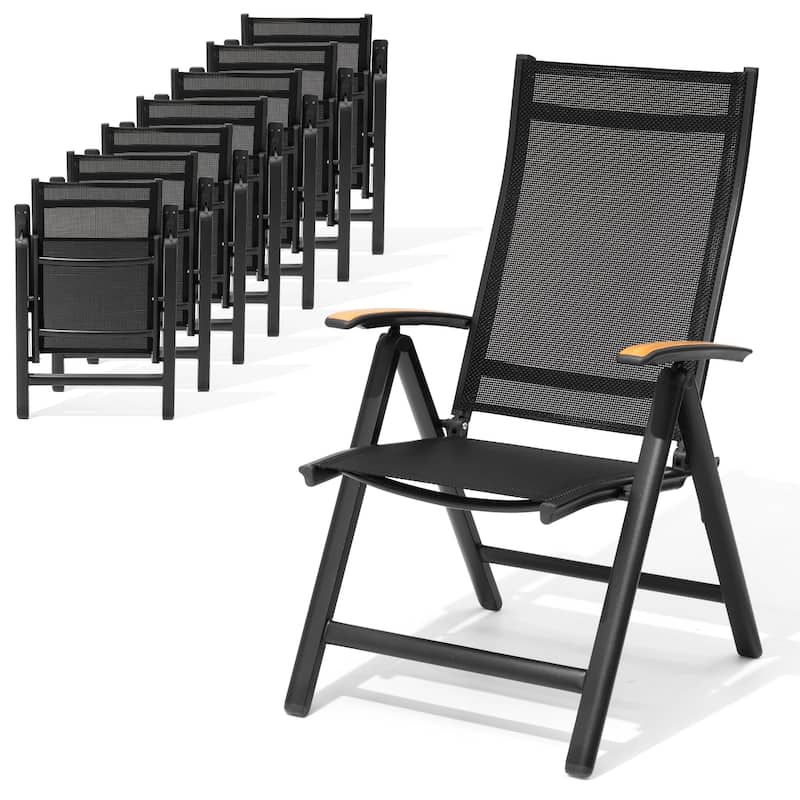 Outdoor Foldable Dining Chairs with Adjustable Back and Arms - See Picture - 8-piece set, Black