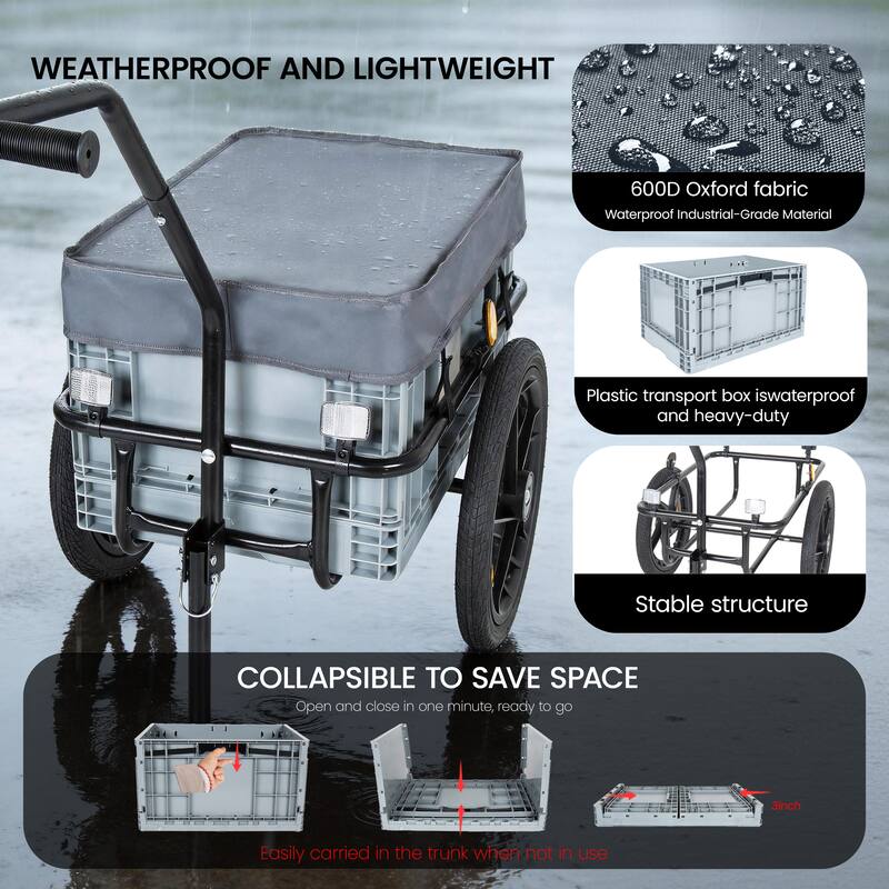 2-in-1 Bike Cargo Trailer with Foldable Storage Box, Bicycle Trailer Quick Release 16" Wheels, 70L Large Capacity