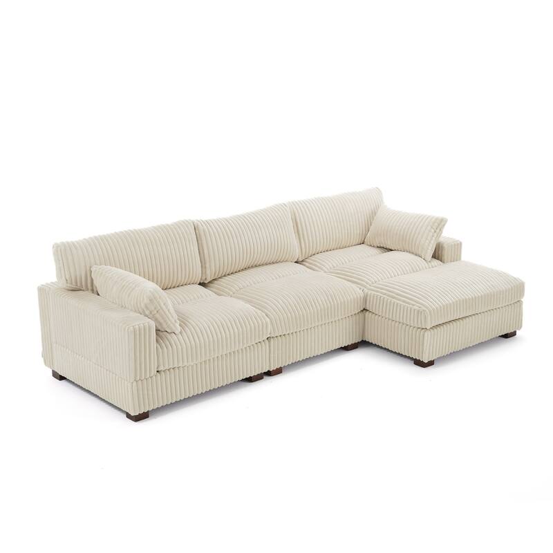 Plush Corduroy Upholstered Modular Sectional Sofa with Chaise