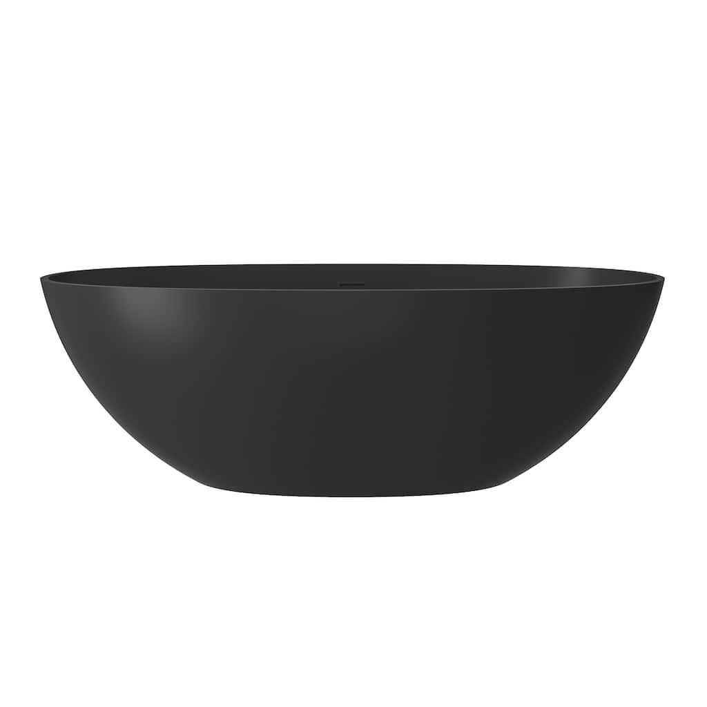 65" Solid Surface Freestanding Bathtub in Matte Black/Grey - 65 inches