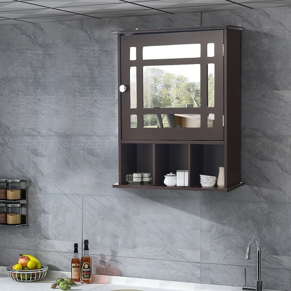 Wall Mounted and Mirrored Bathroom Cabinet-Brown - Overstock - 32362570