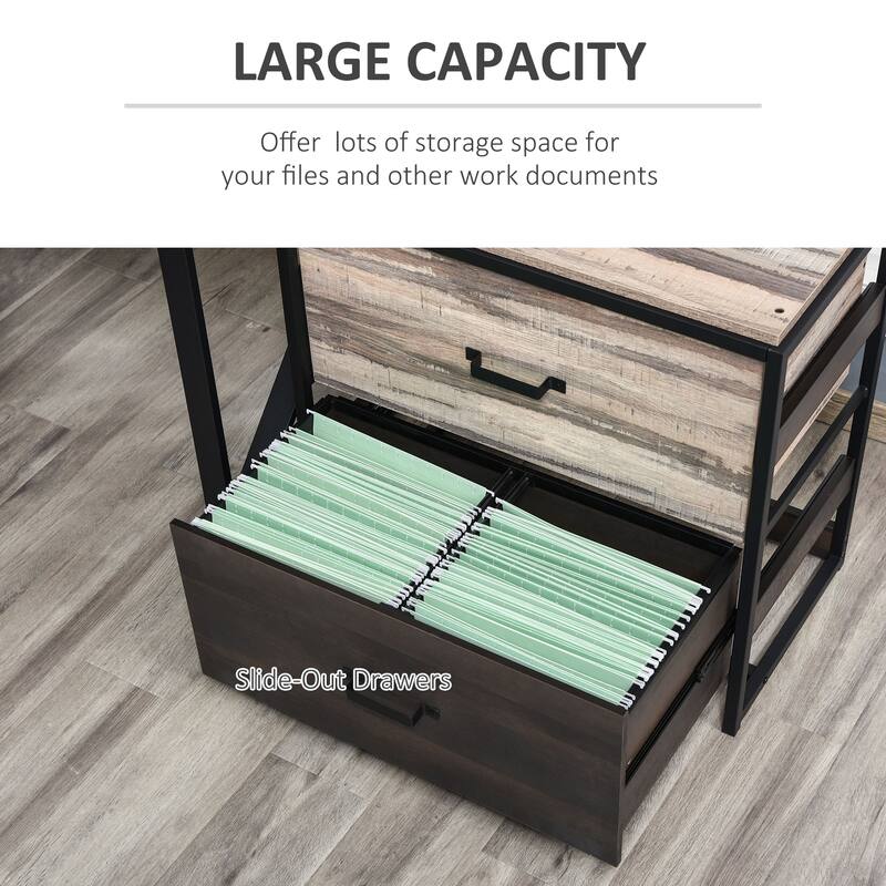 Vinsetto Lateral File Cabinet with 2 Drawers, Hanging Filing Folder, Industrial Home Office Organizer for A4 Letter Legal Size