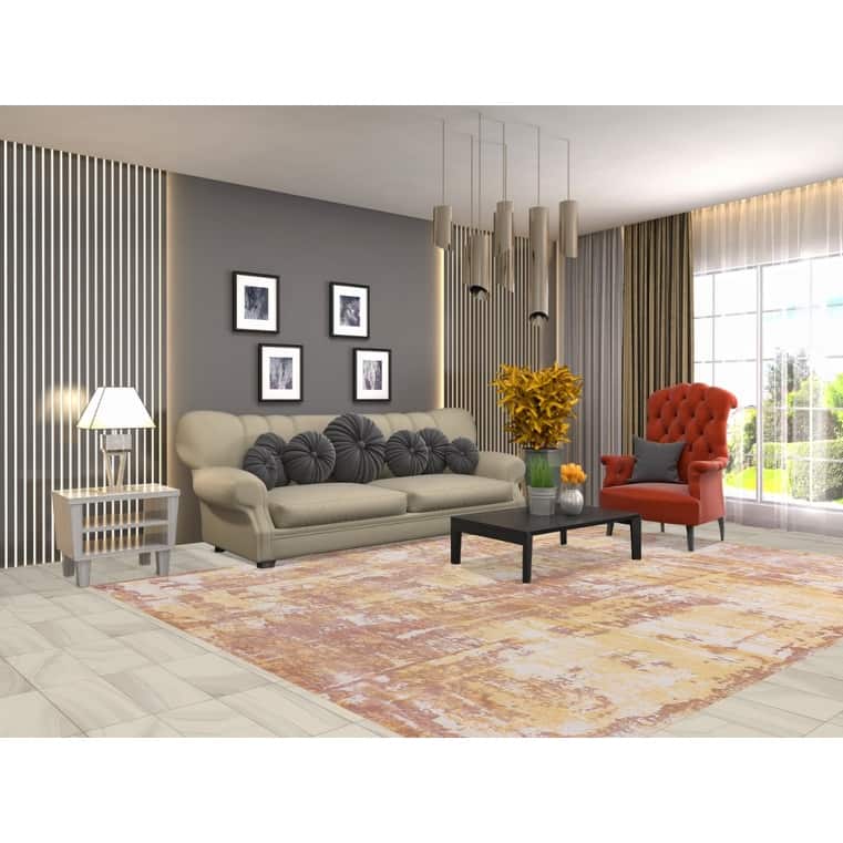 Abstract Area Rug Hand-Knotted Living Room Wool Carpet - 7'11" X 10'3"