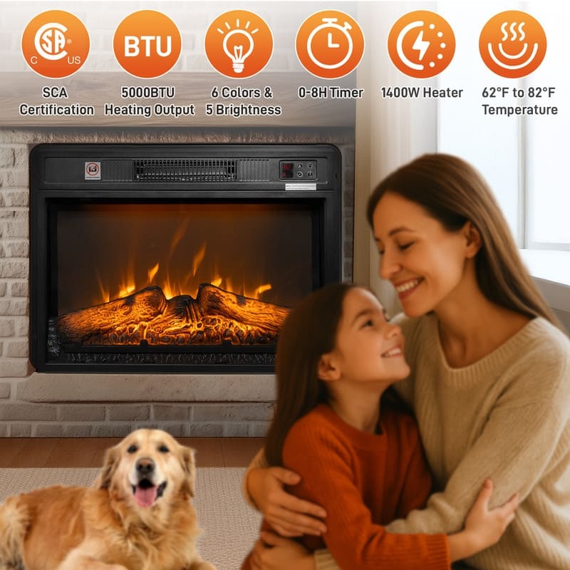 1400W Wall Recessed Fireplace Heater with WiFi Function(18inch/23inch/26inch)