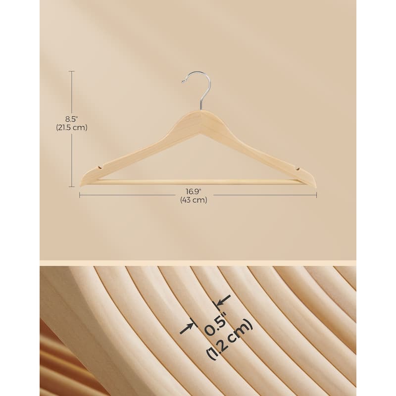 Beige Wooden Hangers with Chrome Swivel Hook Perfect for Coats Jackets Sweaters or Dresses