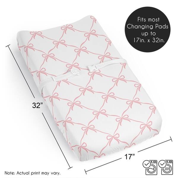 Sweet Jojo Designs Pink Bows Girl Changing Pad Cover Sheet - Blush and White Bow for Ballerina Ballet Dancer Princess Collection