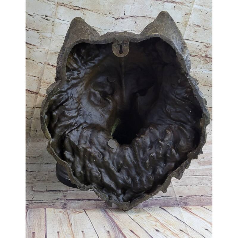 Wall Mounted Hanging Wolf Head Bust Bronze Sculpture Decor Signed Original Art