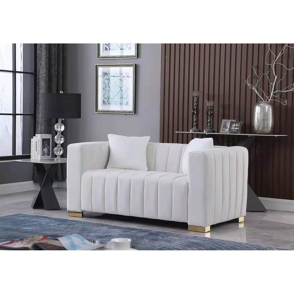 Velvet Loveseat Sofa Living Room Tufted Striped Pattern Finish Couch