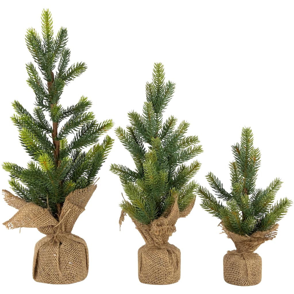 Mini Christmas Pine Artificial Christmas Trees Burlap Base 18" 3 - 1.5 Foot