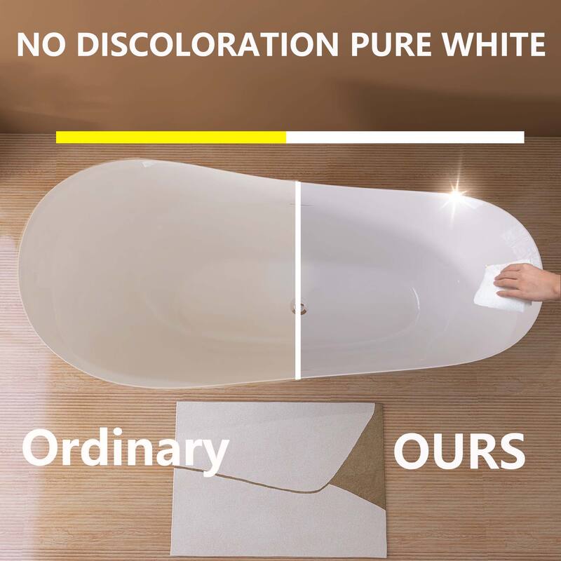 65 in. x 30 in. Acrylic Free Standing Soaking Bathtub with Center Drain in Glossy White