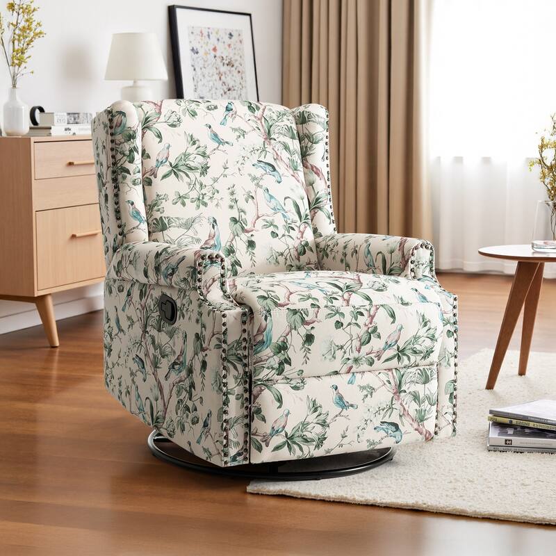 Linen Manual Swivel Base Recliner Chair with Footrest - BIRD