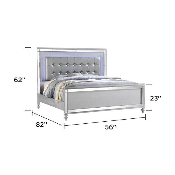 dimension image slide 11 of 24, Sterling 4PC/5PC Contemporary Bedroom Set with Mirror Accents and LED Enhancements