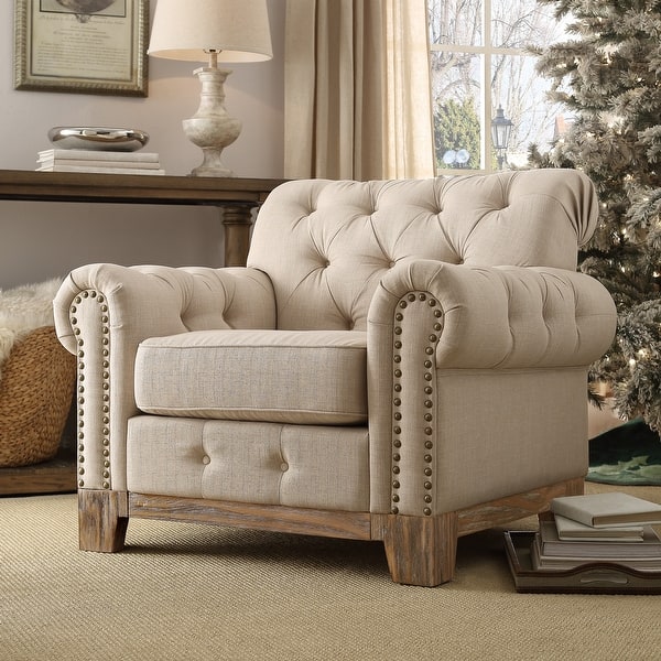 slide 1 of 17, Greenwich Tufted Scroll Arm Nailhead Chesterfield Chair by iNSPIRE Q Artisan