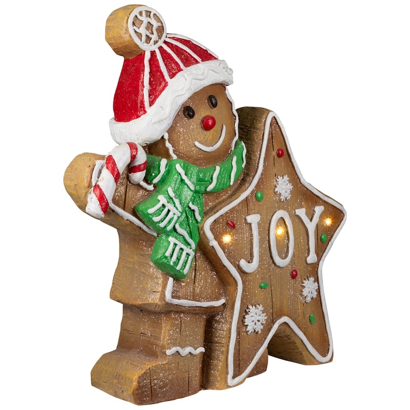 Gingerbread Cookie Boy with Lighted "Joy" Star Christmas Decoration - 13.5"