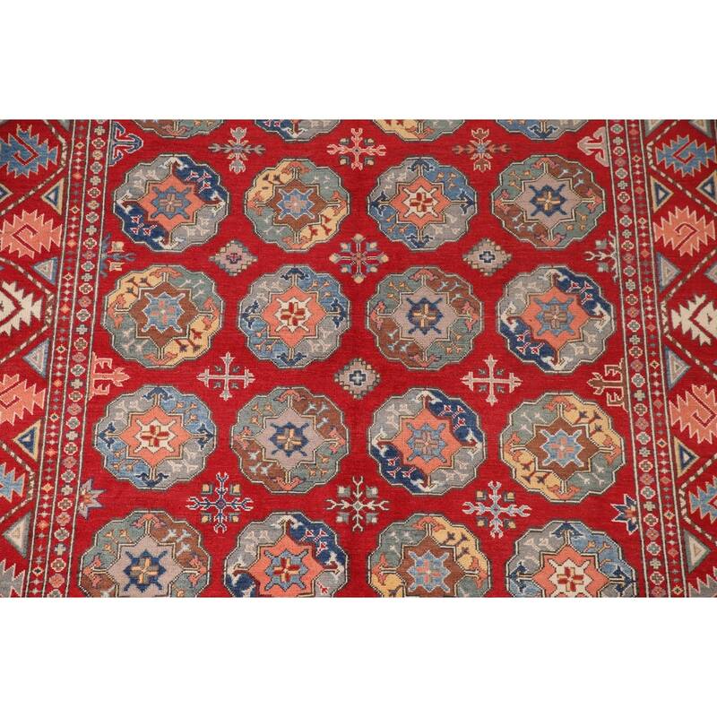 All-Over Geometric Kazak Living Room Area Rug Handmade Wool Carpet - 6'4" x 9'7"