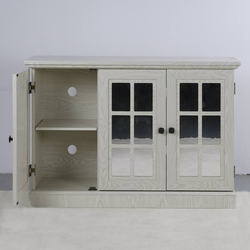 45" W Storage cabinet with 3 mirrored acrylic doors, sideboard with adjustable shelves for living room, dinning room