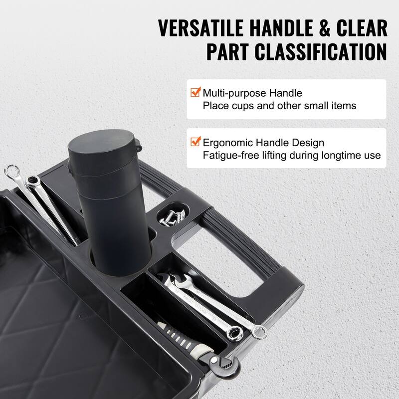 Black Plastic 2 Storage Shelf Rolling Utility Service Cart Swivel Lockable Wheels and Ergonomic Push Handle