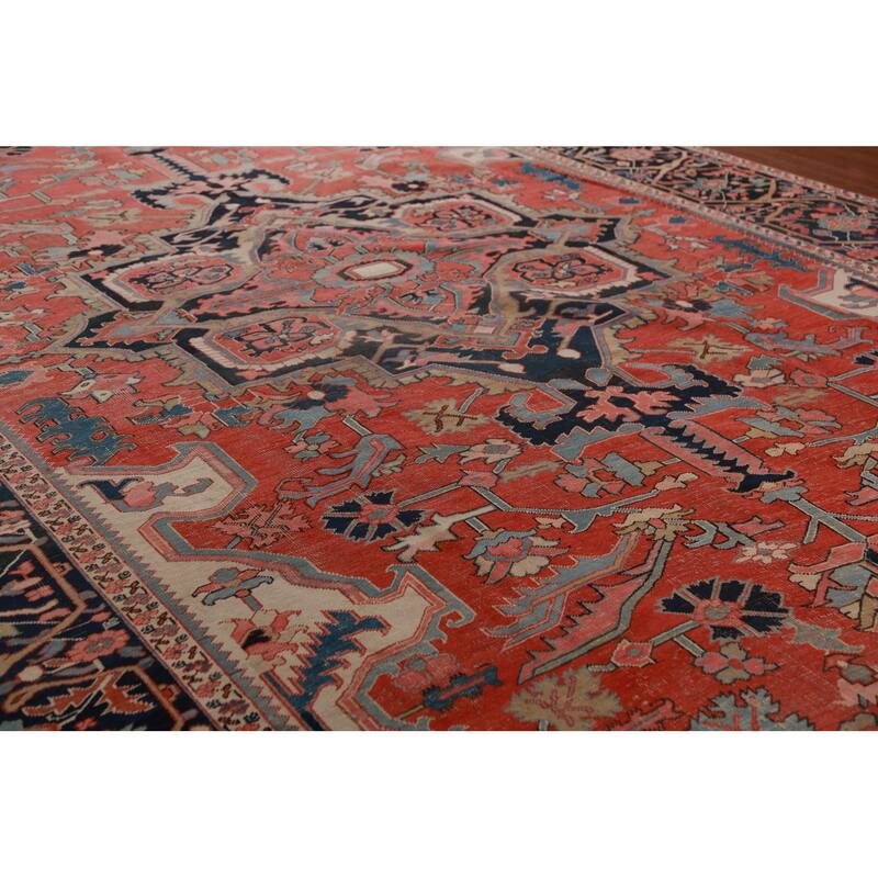 Pre-1900 Antique Vegetable Dye Heriz Serapi Persian Large Wool Carpet - 10'10"x 18'3"