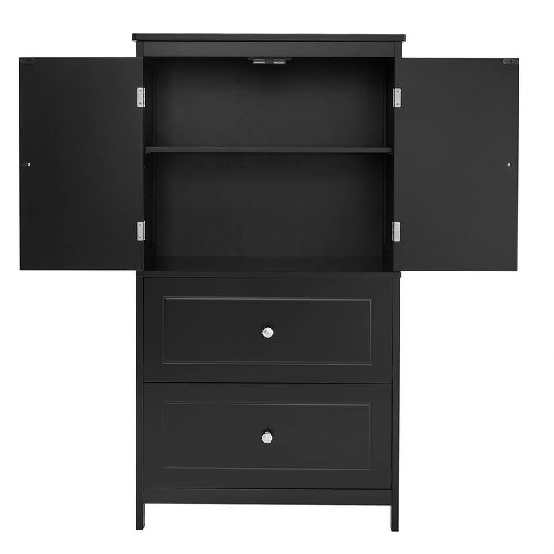GDFStudio - Emery 43" Tall Bathroom Storage Cabinet with Adjustable Shelf and Dual Drawers, Modern MDF Organizer
