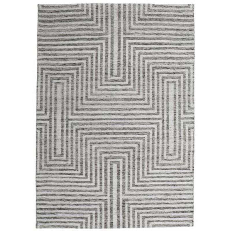 Seni 5 x 7 Medium Area Rug, Geometric Pattern Machine Woven, Black Ivory - 5 x 7
