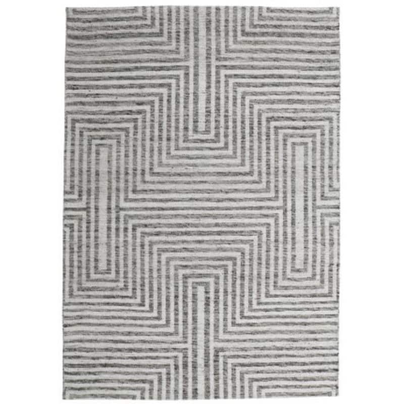 Seni 8 x 10 Large Area Rug, Geometric Pattern Machine Woven, Black Ivory - 8 x 10
