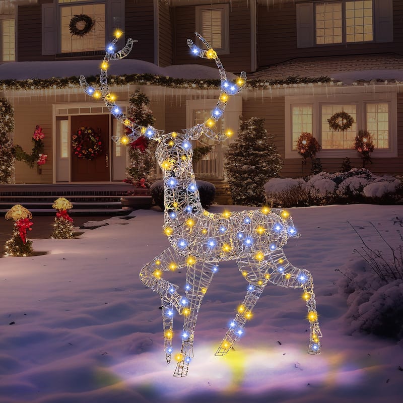 Gymax Christmas 3D Lighted Reindeer Pre-Lit Rattan Buck w/ Large - Reindeer - overstock.com/bedbathandbeyond.com