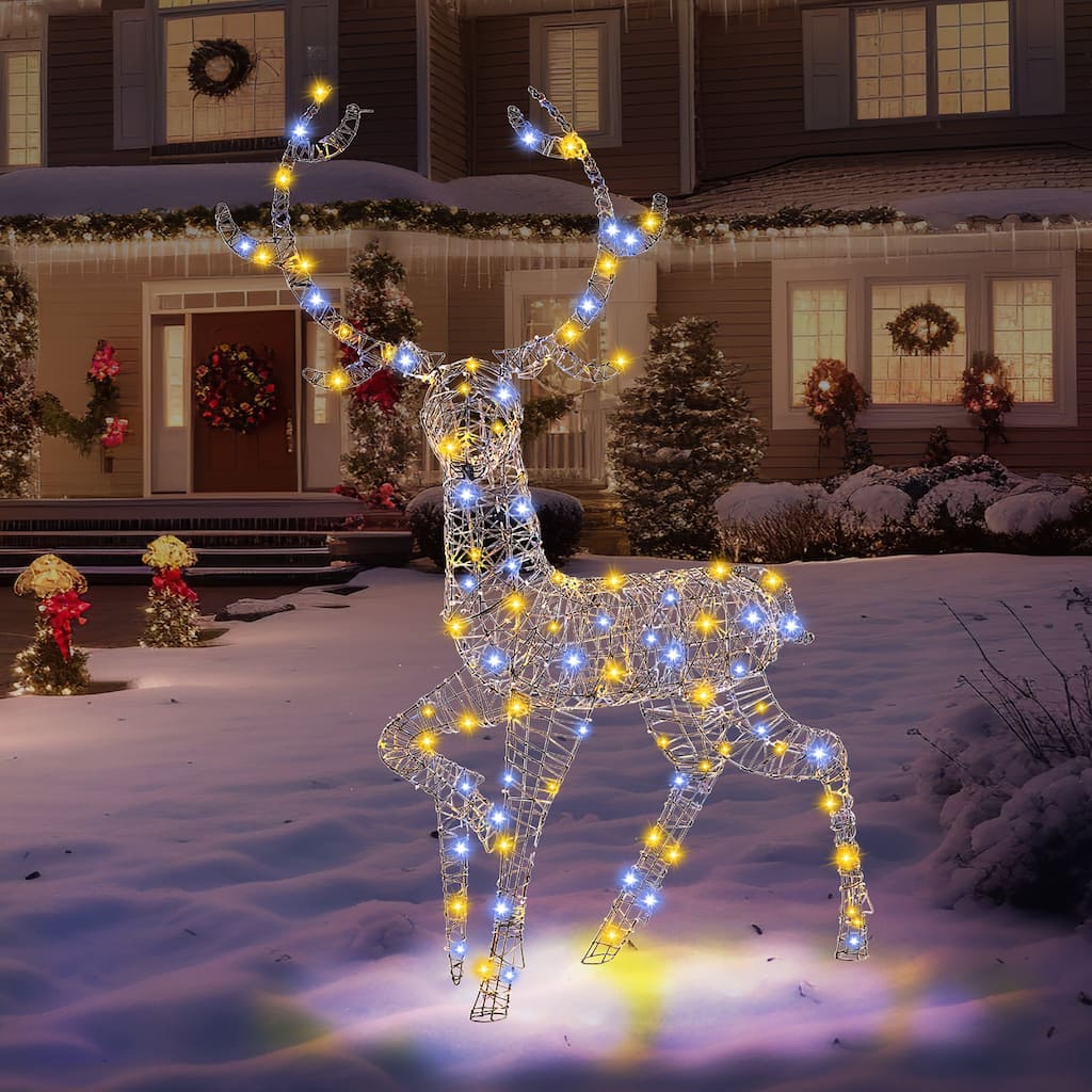 Gymax Christmas 3D Lighted Reindeer Pre-Lit Rattan Buck w/ Large
