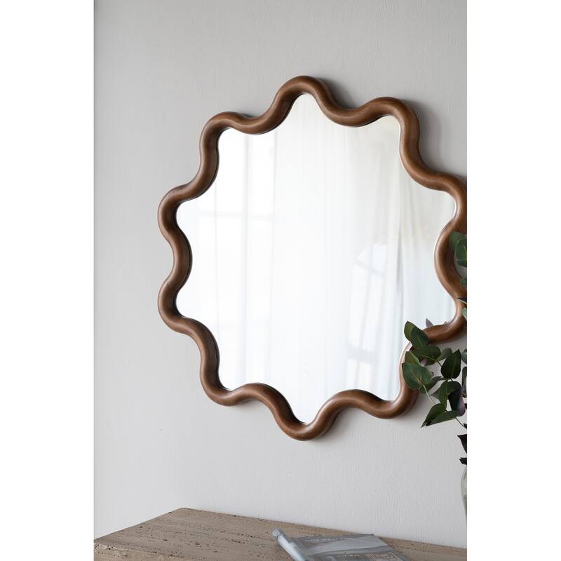 31" x 30" Wooden Accent Wall Decor Mirror with Unique Frame - Brown
