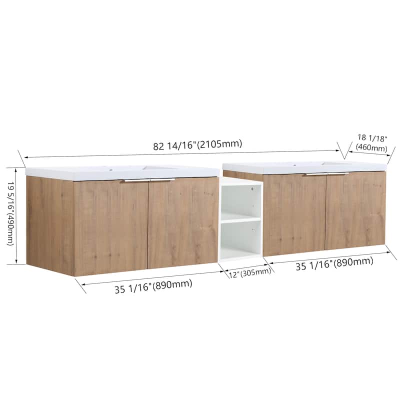 Bathroom Vanity With Sink In 24/36/48/60/72/84 Inch, Floating Bathroom Vanity With Soft Close Door and Shelf