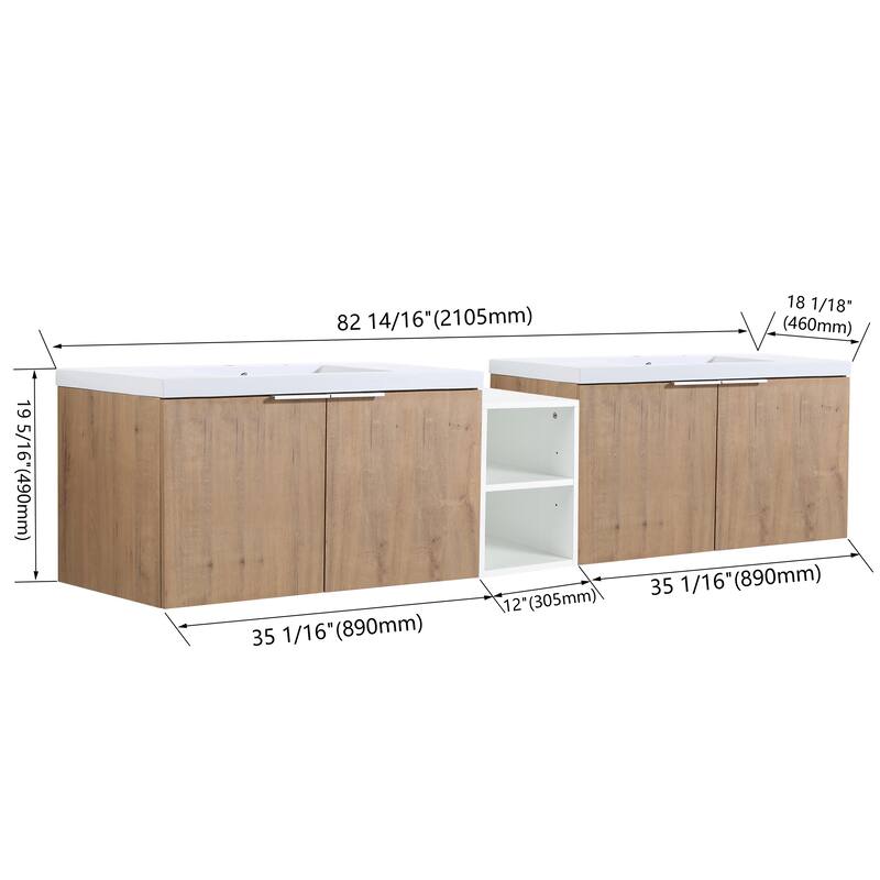 Beingnext 24"/36"/48"/60"/72"/84" Bathroom Vanity with Sink, Floating Bathroom Vanity with Soft Close Door and Shelf