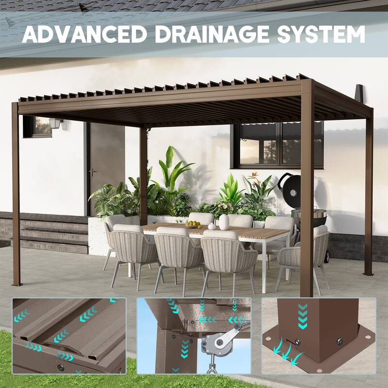 10X13FT Outdoor Aluminum Frame Louvered Pergola Gazebo with Adjustable Roof