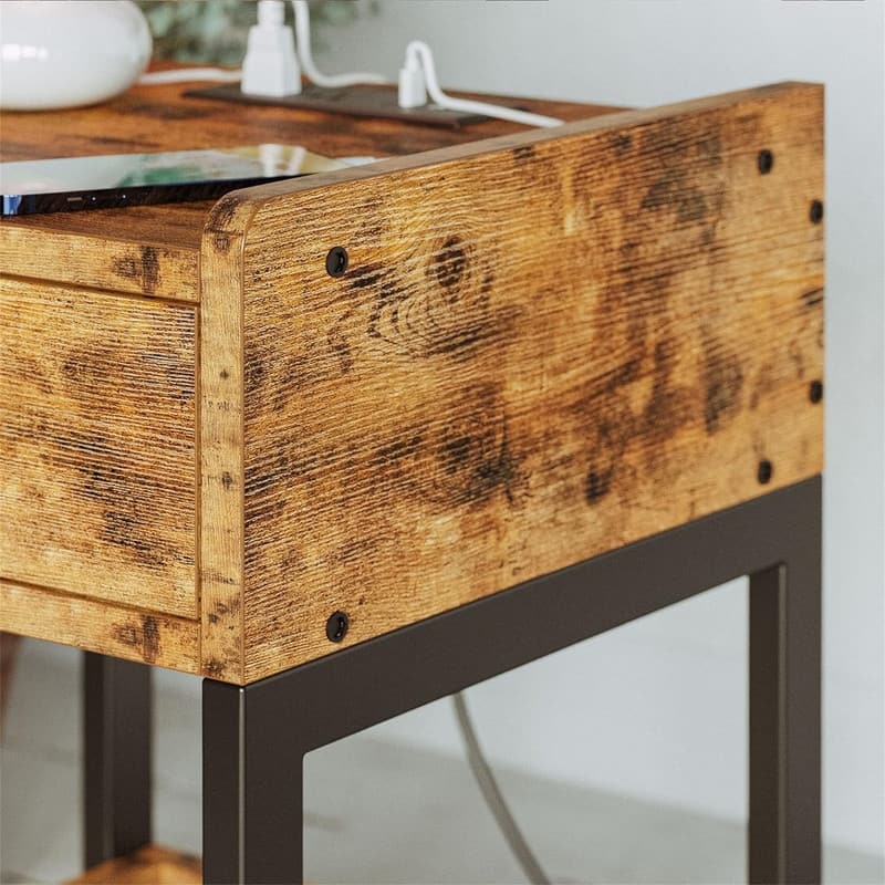 Nightstand Bedside Table with Charging Station