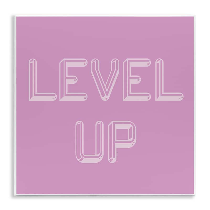 Stupell Level Up Purple & White Wall Plaque Art Design By Yass Naffas Designs - 12 x 12