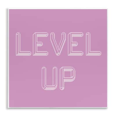 Stupell Level Up Purple & White Wall Plaque Art Design By Yass Naffas Designs