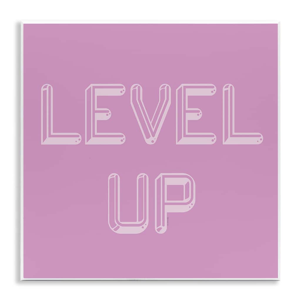 Stupell Level Up Purple & White Wall Plaque Art Design By Yass Naffas Designs