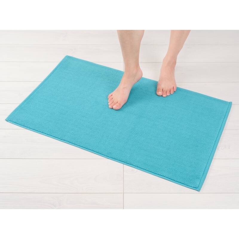 American Soft Linen 100% Cotton Bath Mat Rugs, 20x34 inches Slip Resistant Bottom Base Bath Mats for Bathroom - Turquois Blue