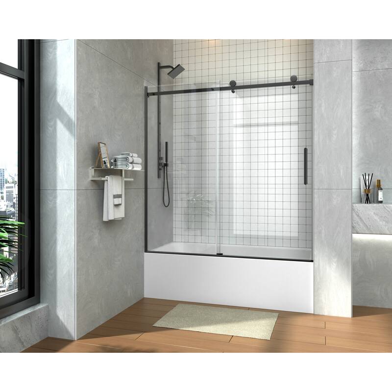 i-Homare 55 - 59 in.W x 60 in.H Sliding Frameless Tub Door Shower Door - Black