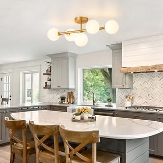 5-Light Dimmable Semi Flush Mount Ceiling Light with Globe Opal Shade - W26.38"