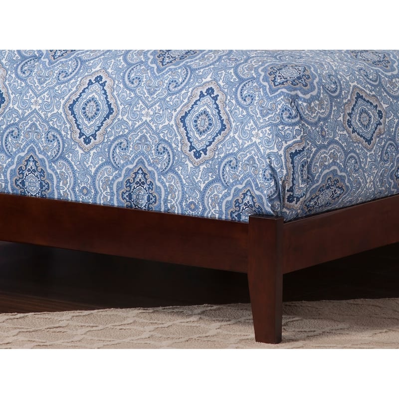 Low Profile Platform Bed with USB - Walnut Finish, Mid-Century Modern Design & Slat Kit