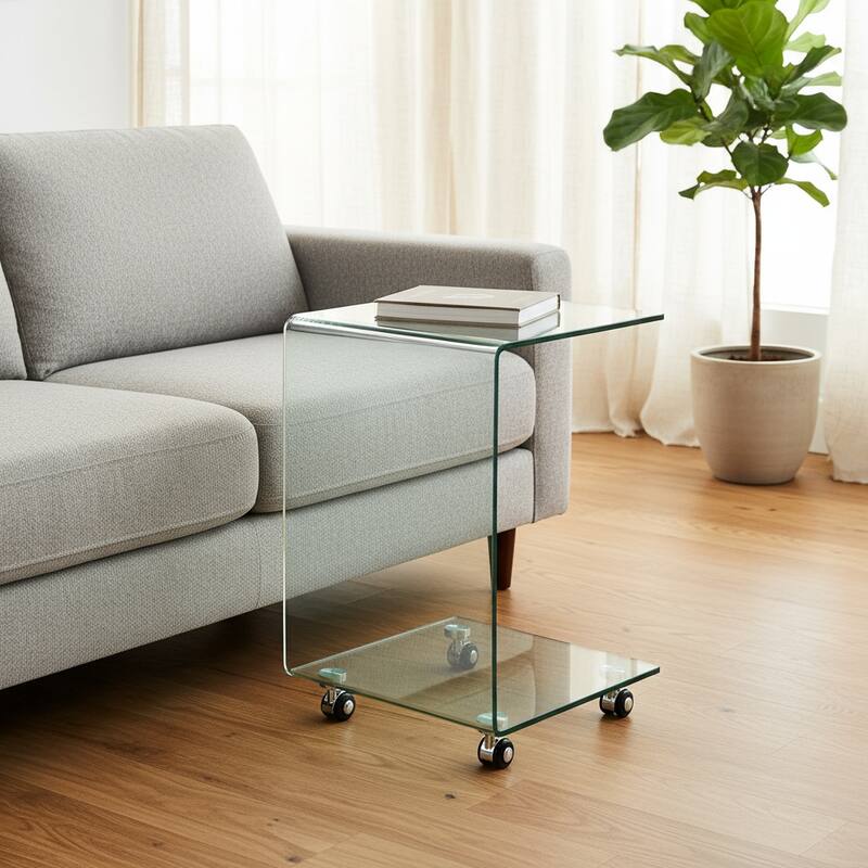 HomeRoots 24" Clear Glass Square End Table With Shelf - 15.70 in. x 24.40 in. x 15.70 in. - Clear - Glass