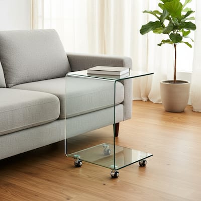 HomeRoots 24" Clear Glass Square End Table With Shelf - 15.70 in. x 24.40 in. x 15.70 in.