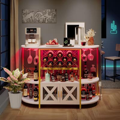 Moasis LED Wine Cabinet Storage Bar Table with Wine Rack and Holder