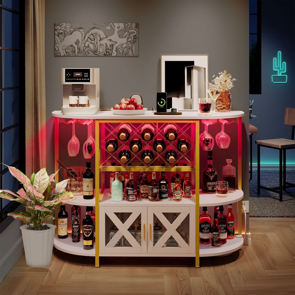 Moasis LED Wine Cabinet Storage Bar Table with Wine Rack and Holder