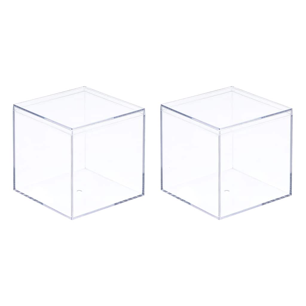 Acrylic Storage Box Square Cube Display Case with Lid, Container Box - Clear