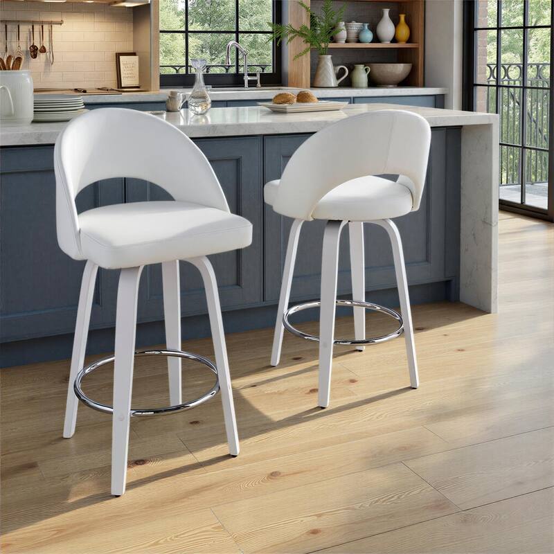 Renee 26" Fixed-Height Counter Stool - Set of 2 - White Faux Leather